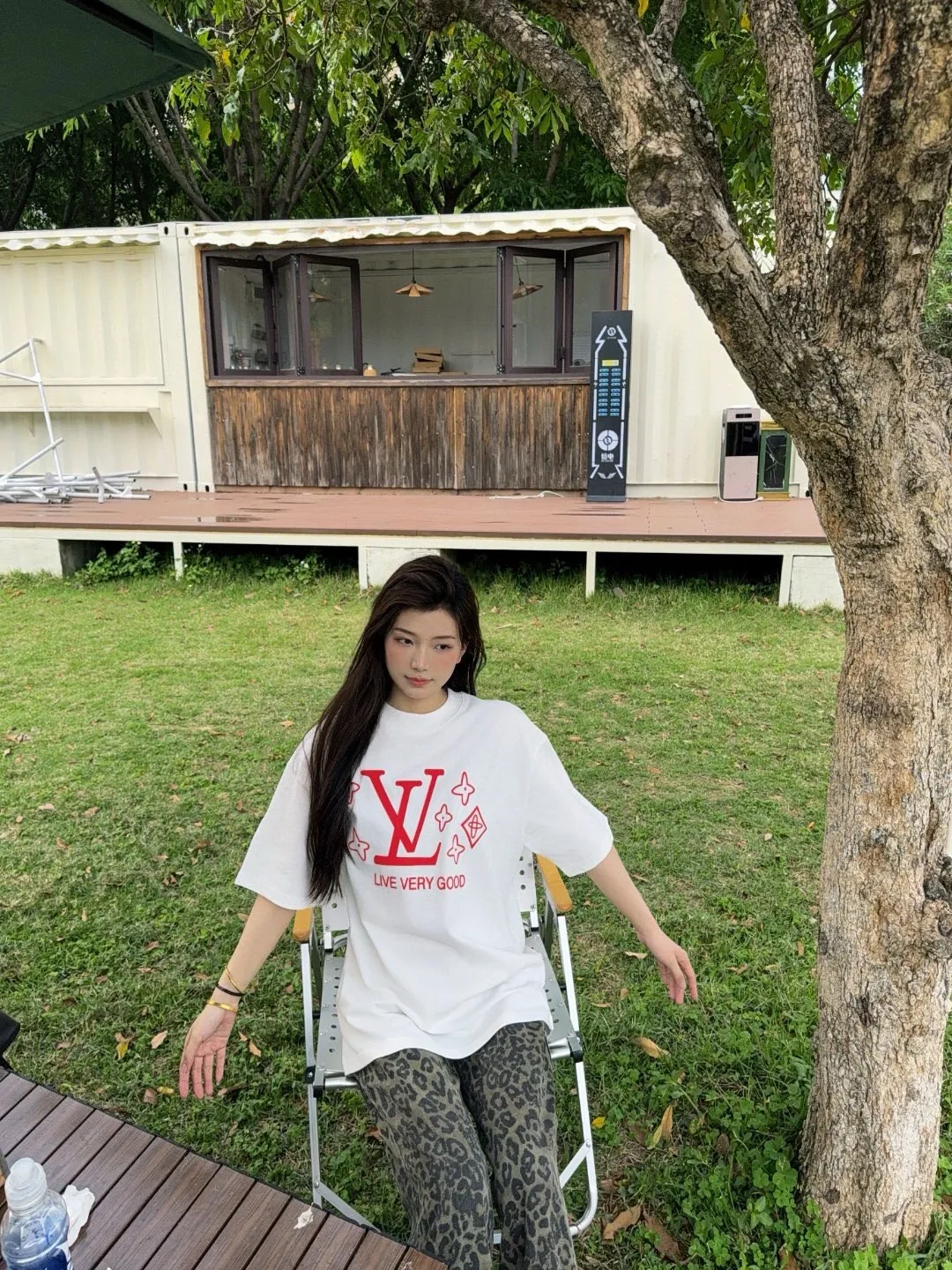 Louis Vuitton/Louis Vuitton 25ss presbyopic letter logo foam printed short sleeves